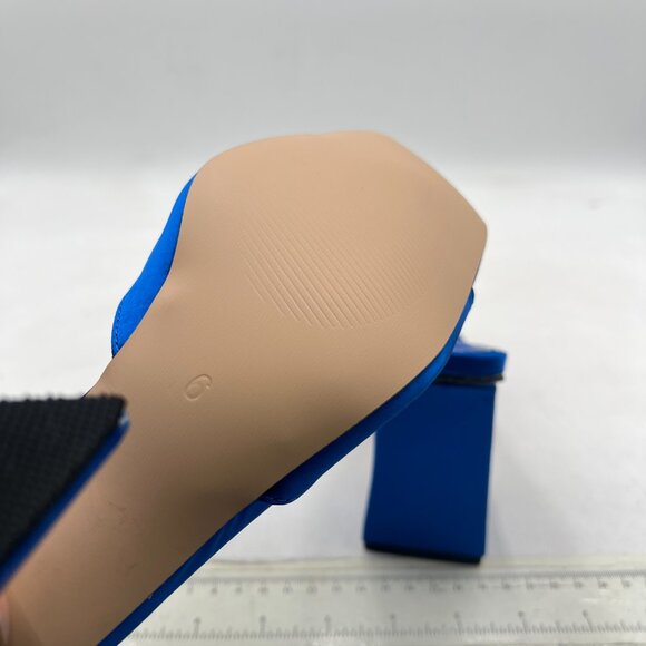 Wansseny Blue Chic Chunky High Heel Slip on Mules Open Square Toe Sandals - Picture 6 of 8